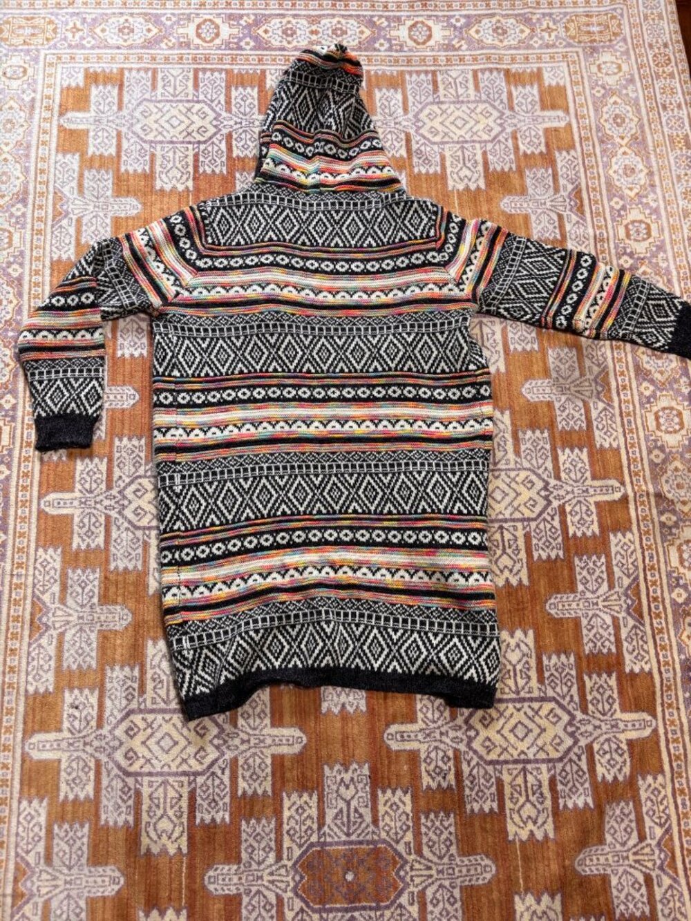 Boho Aztec Cardigan Sweater • Geometric Print • Longline Open Front • Multicolor - Picture 6 of 6